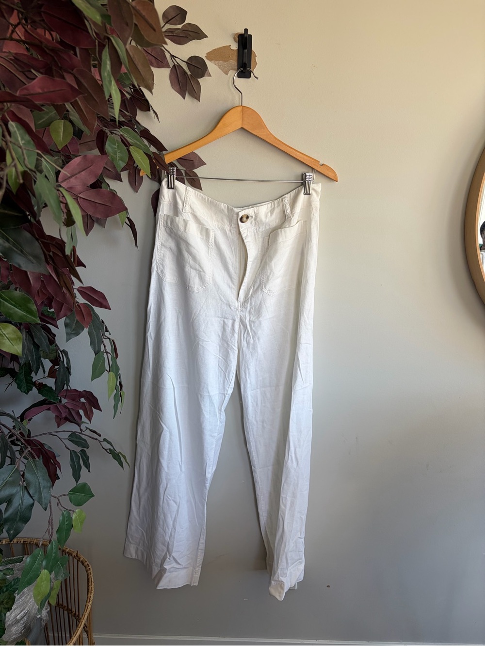 Maeve White Wide-Leg Linen Blend Pants - Picture 2 of 5